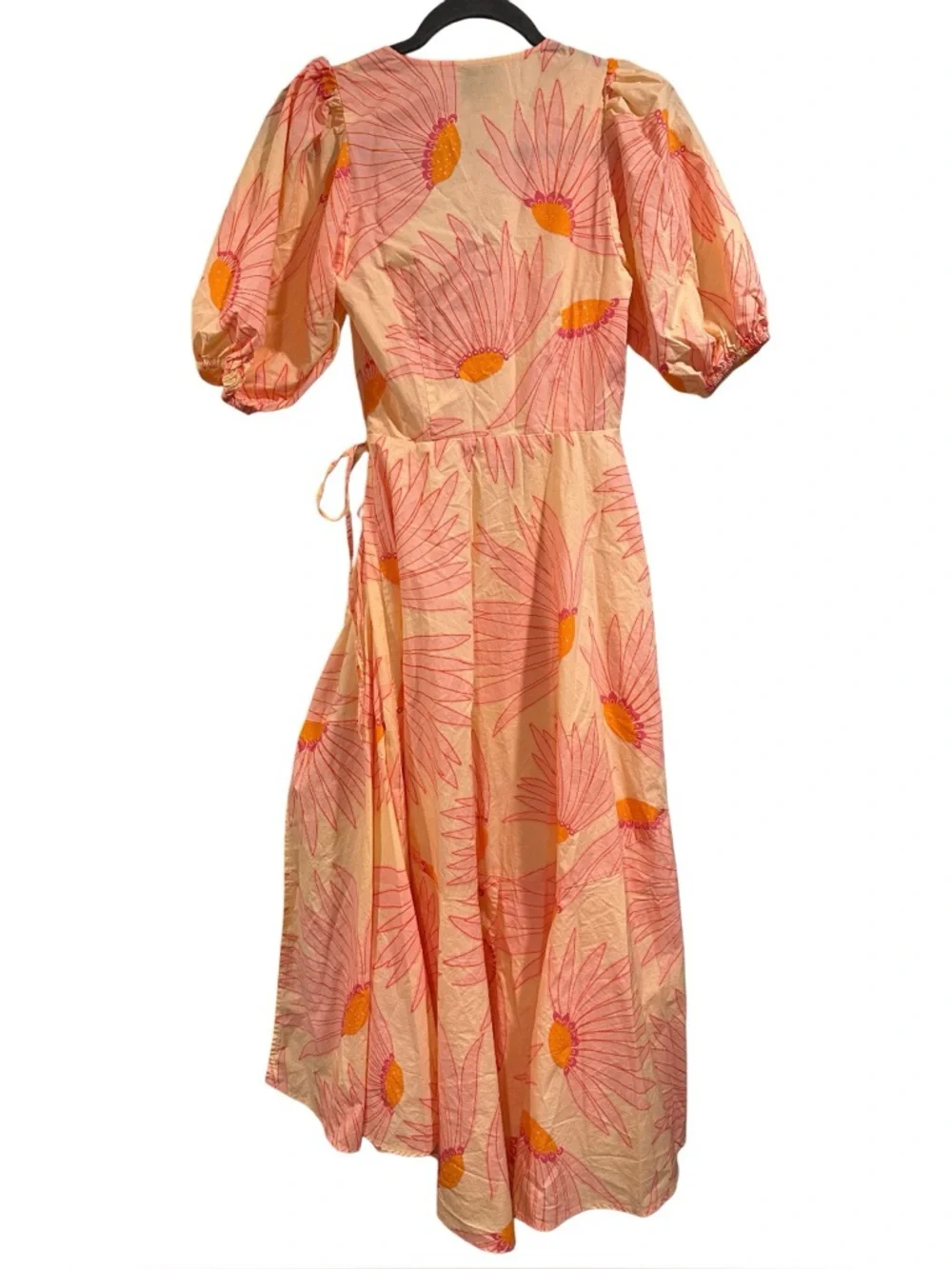 Kate Spade New York Falling Flower Grand Daisy Wrap Dress Peach Puff Sleeves NEW
